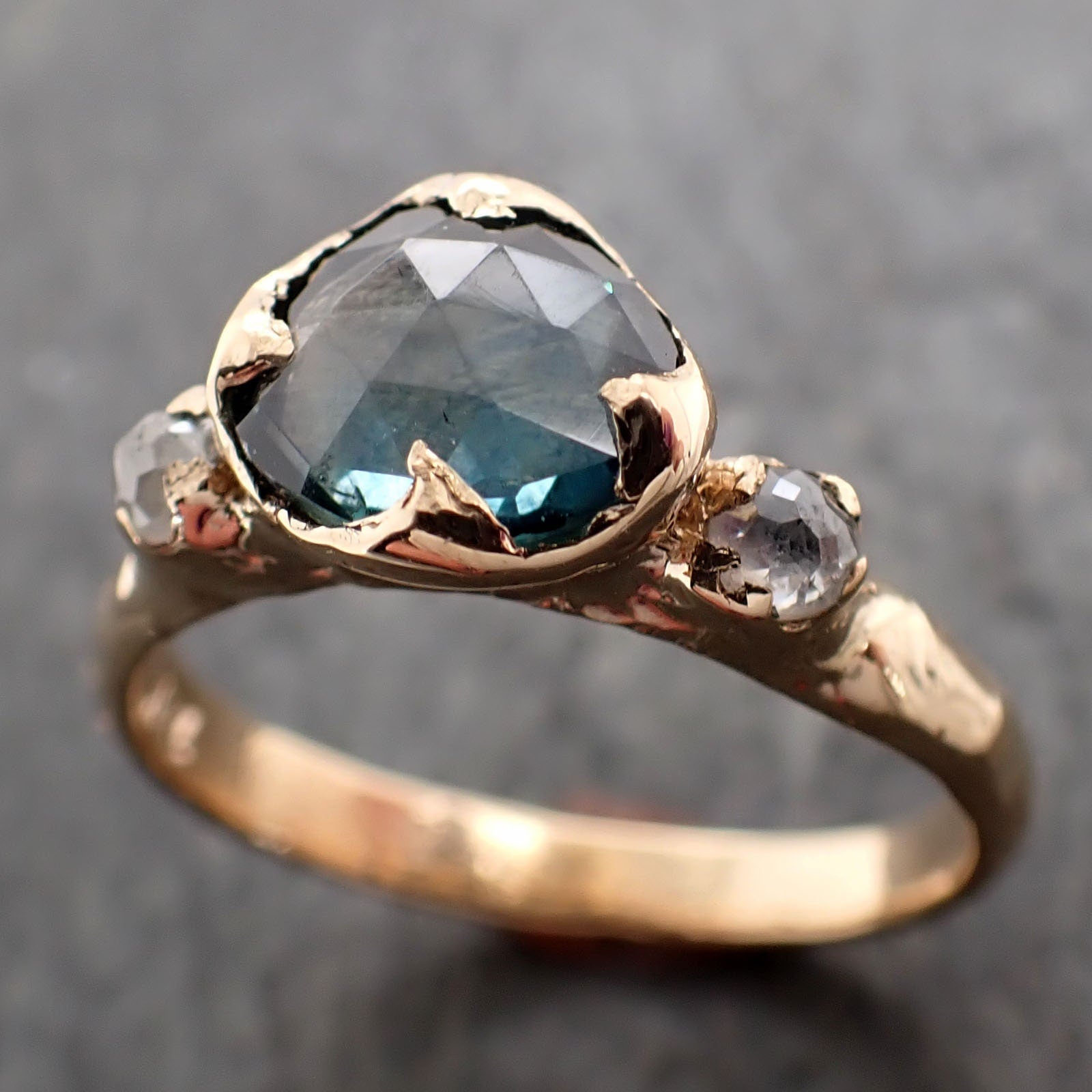 Fancy cut blue green Montana Sapphire and fancy cut Diamonds 18k Yellow Gold Engagement Wedding Ring Gemstone Ring Multi stone Ring 2910