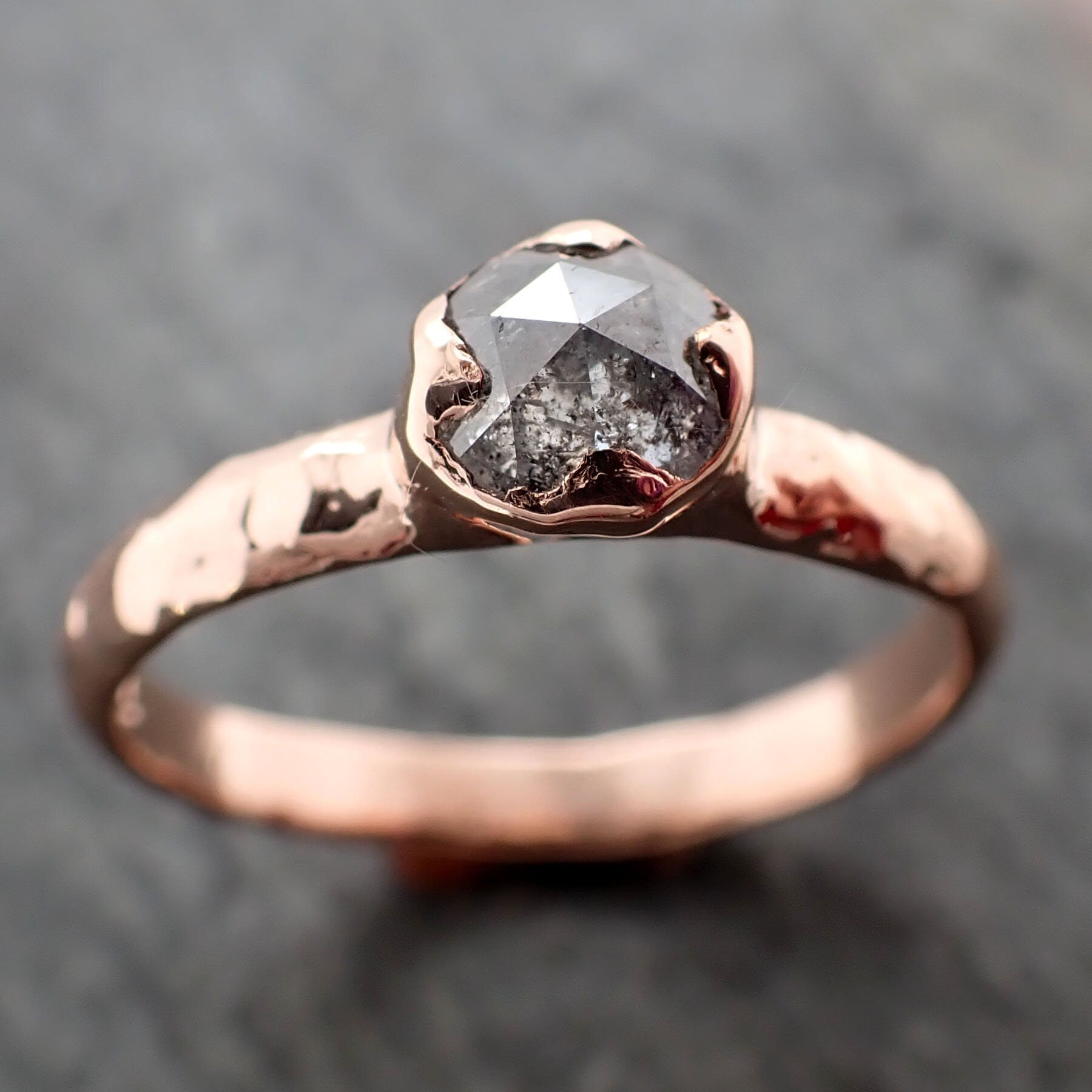 Faceted Fancy cut Salt and pepper Diamond Solitaire Engagement 14k