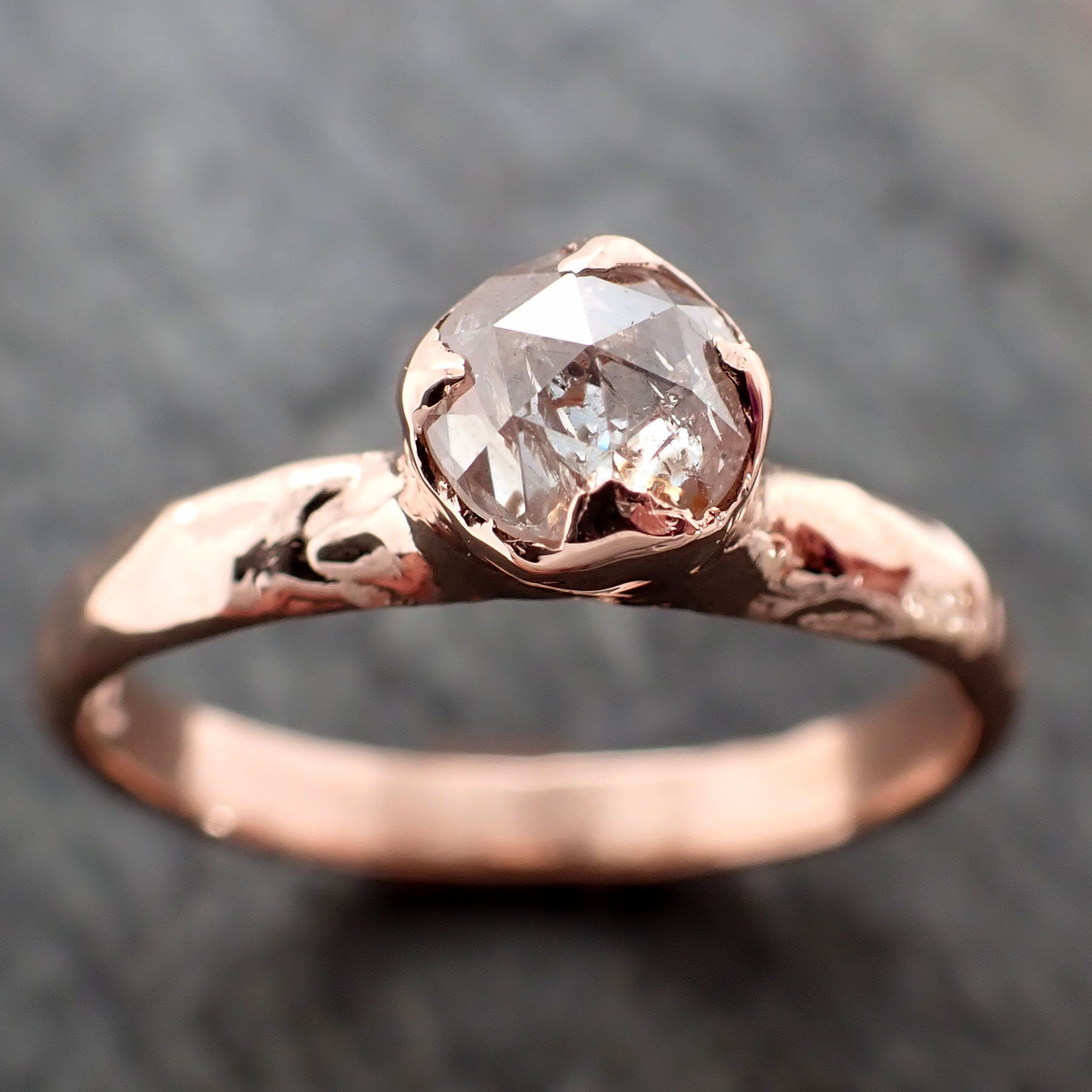 Faceted Fancy cut White Diamond Solitaire Engagement 14k Rose Gold Wedding Ring byAngeline 2909