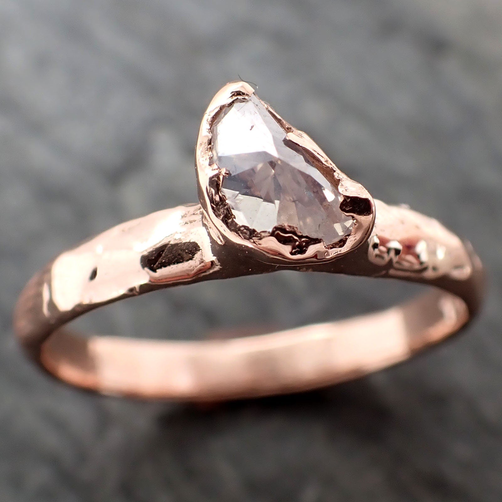 Faceted Fancy cut Champagne Half Moon Diamond Engagement 14k Rose Gold Solitaire Wedding Ring byAngeline 2912