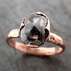 Faceted Fancy cut Salt and pepper Diamond Solitaire Engagement 14k Rose Gold Wedding Ring byAngeline 2913
