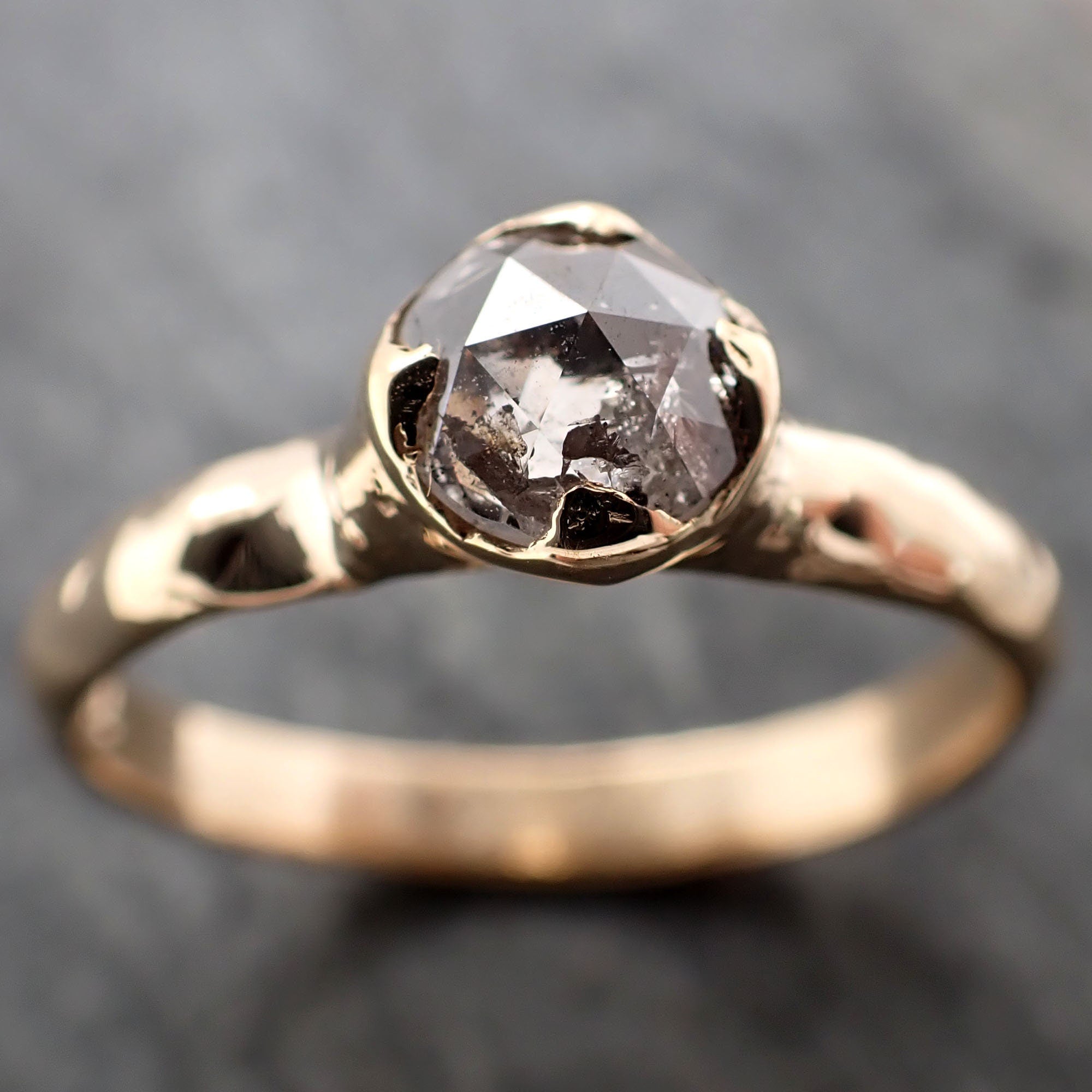 Fancy cut salt and pepper Diamond Solitaire Engagement 18k yellow Gold Wedding Ring Diamond Ring byAngeline 2929