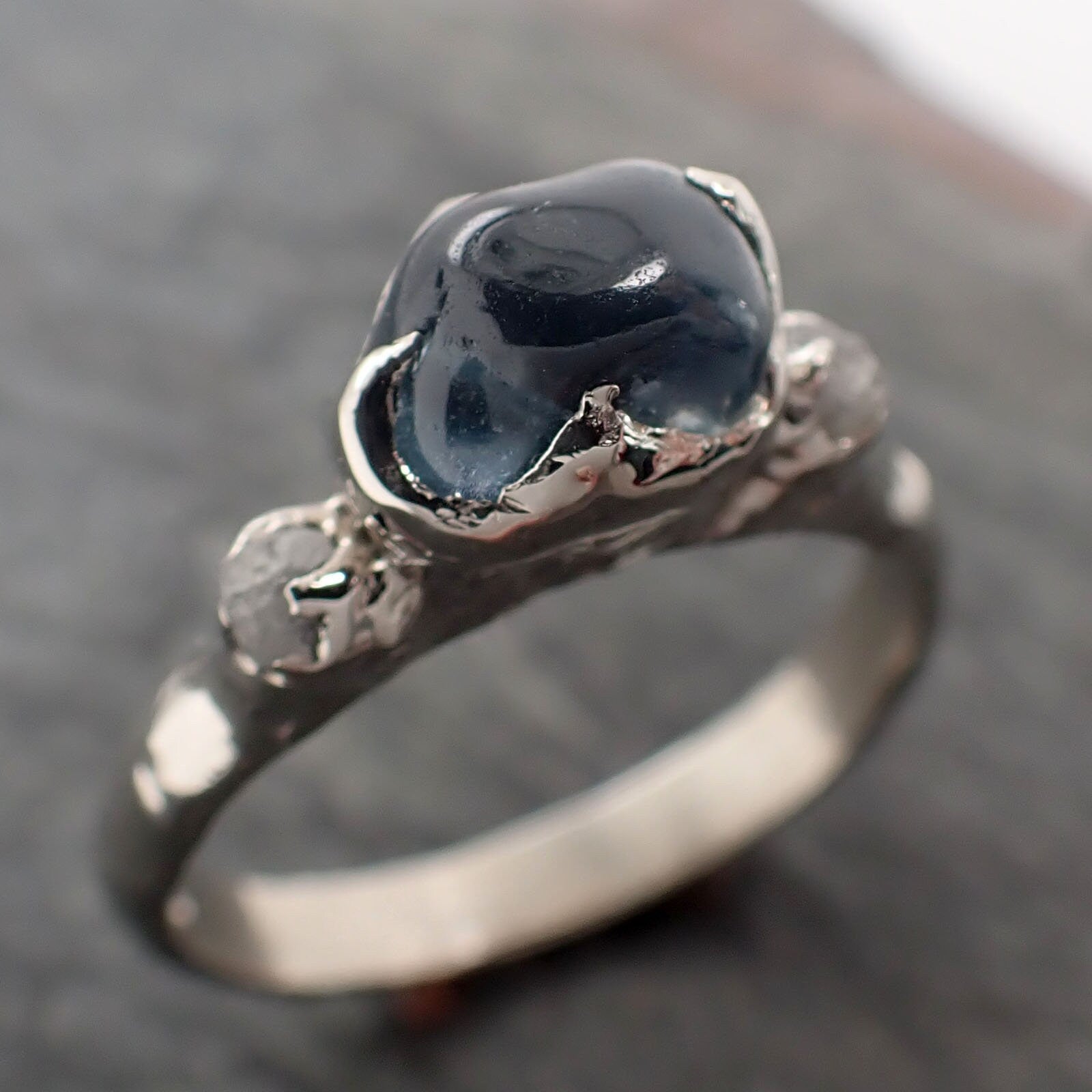 Sapphire Pebble candy polished White 14k gold Multi stone gemstone ring 2924