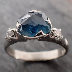 Partially faceted blue Montana Sapphire and fancy Diamonds 14k White Gold Engagement Wedding Ring Custom Gemstone Ring Multi stone Ring 2927