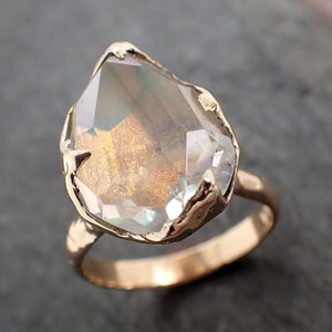 Partially Faceted Moonstone Yellow Gold Ring Gemstone Solitaire recycled 14k statement cocktail statement 2937