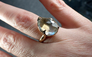 Partially Faceted Moonstone Yellow Gold Ring Gemstone Solitaire recycled 14k statement cocktail statement 2937