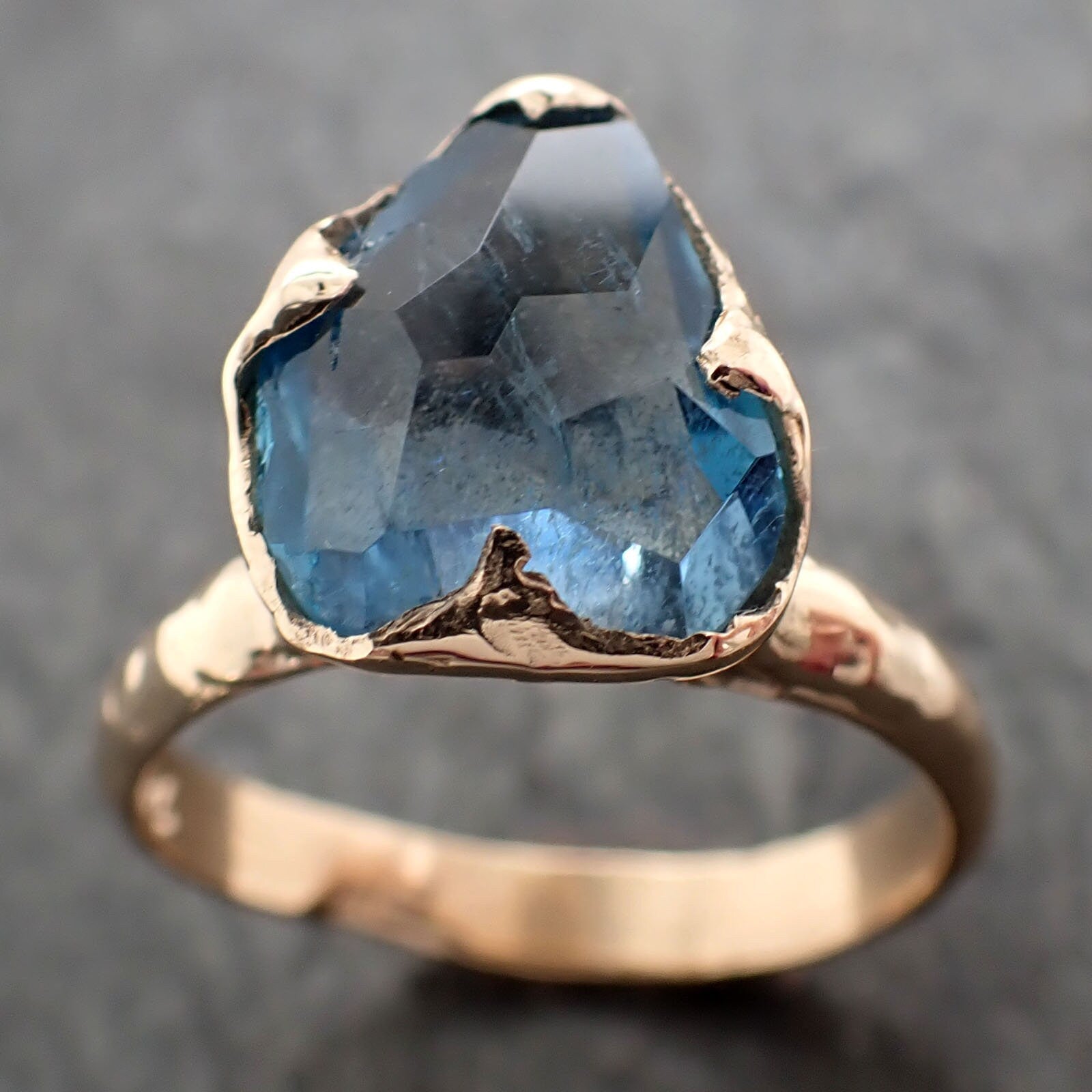Partially faceted Aquamarine Solitaire Ring 14k gold Custom One Of a Kind Gemstone Ring Bespoke byAngeline 2940