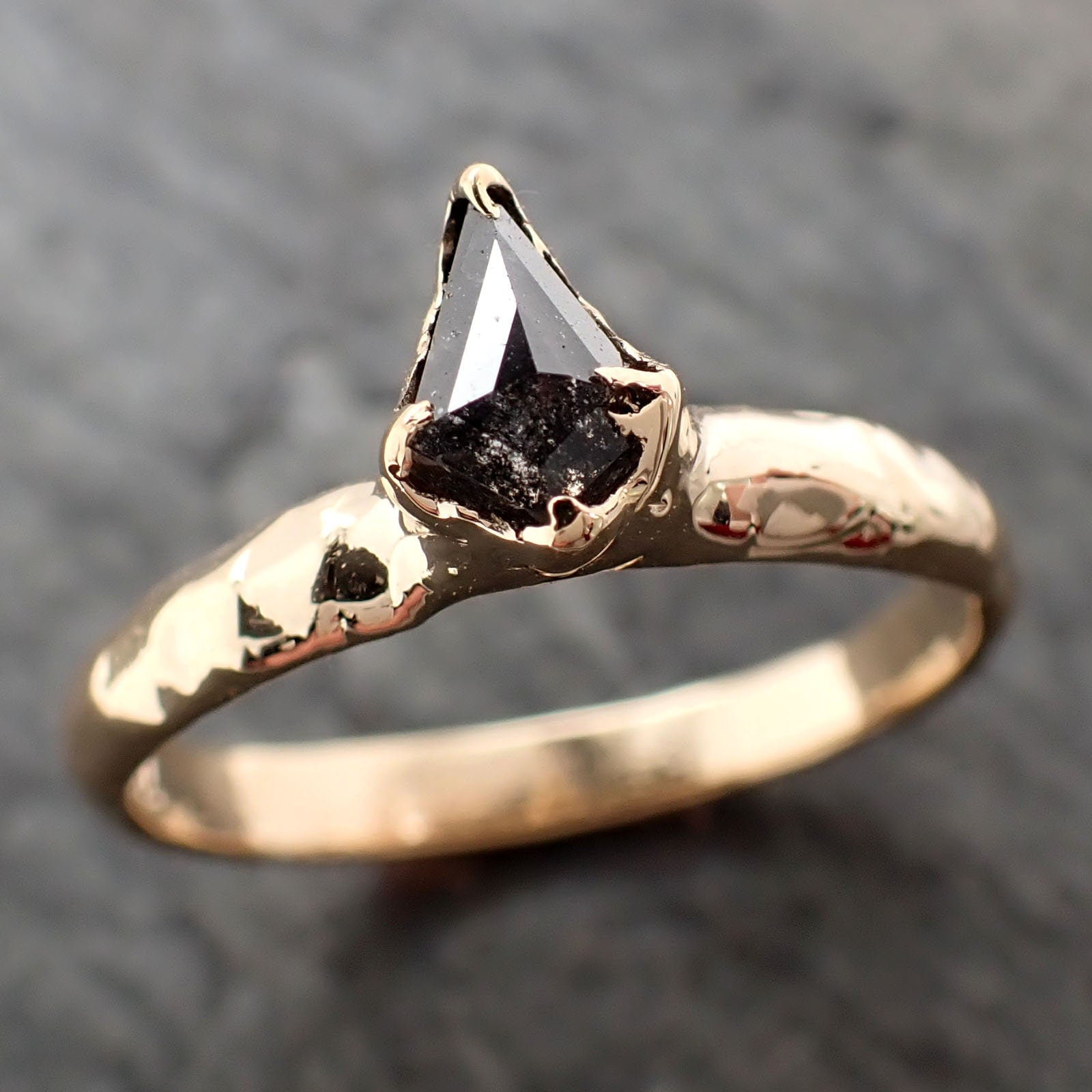 Fancy cut salt and pepper Diamond Solitaire Engagement 18k yellow Gold Wedding Ring Diamond Ring byAngeline 2931