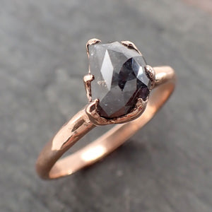Faceted Fancy cut Salt and Pepper Diamond Solitaire Engagement 14k Rose Gold Wedding Ring byAngeline 2950