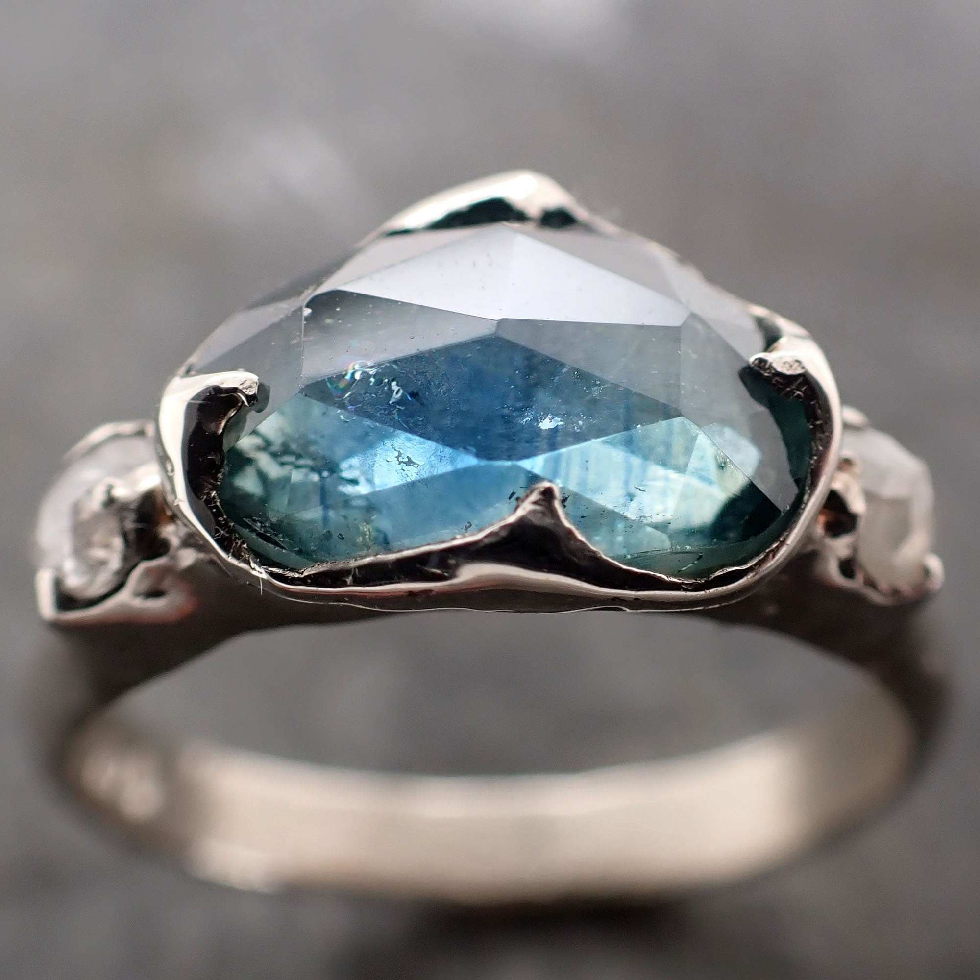 Fancy cut Montana Sapphire Diamond 14k White Gold Engagement Ring Wedding Ring blue Gemstone Ring Multi stone Ring 2950