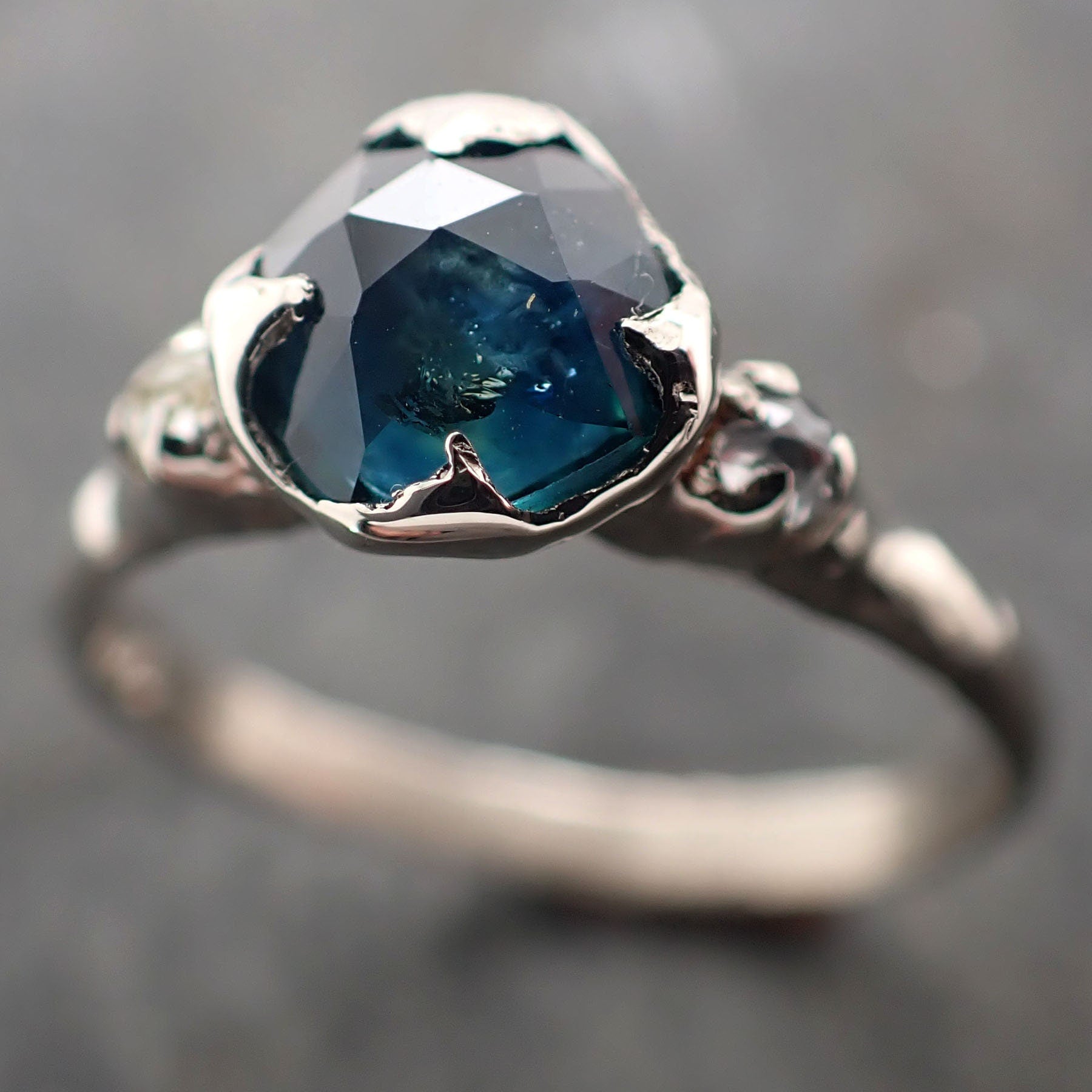 Fancy cut Montana Sapphire Diamond 14k White Gold Engagement Ring Wedding Ring blue Gemstone Ring Multi stone Ring 2951