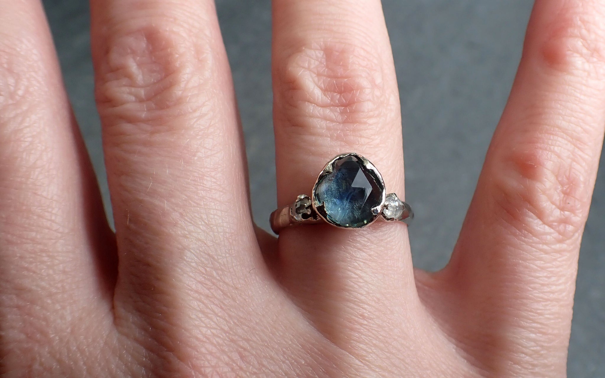 Fancy cut Montana Sapphire Diamond 14k White Gold Engagement Ring Wedding Ring blue Gemstone Ring Multi stone Ring 2956