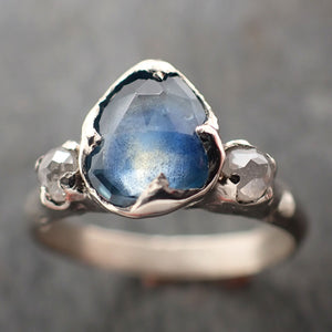 Fancy cut Montana Sapphire Diamond 14k White Gold Engagement Ring Wedding Ring blue Gemstone Ring Multi stone Ring 2957