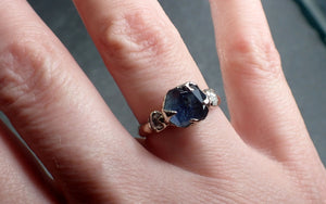 Partially faceted blue Montana Sapphire and fancy Diamonds 14k White Gold Engagement Wedding Ring Custom Gemstone Ring Multi stone Ring 2957