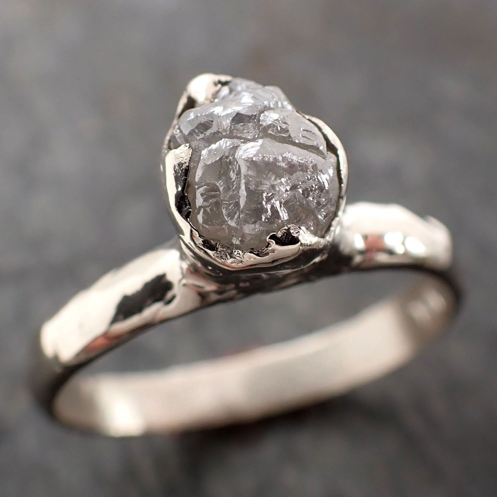raw white diamond solitaire engagement ring 14k white gold stacking ro ...