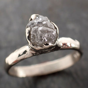 Raw White Diamond Solitaire Engagement Ring 14k White Gold Stacking Rough Diamond byAngeline 2960