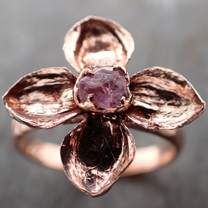 Real Flower and pink Sapphire 14k Rose gold wedding engagement ring Enchanted Garden Floral Ring byAngeline 2972