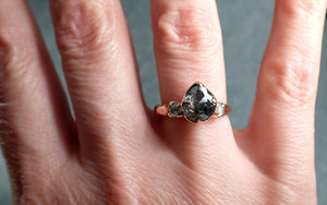 Fancy cut Salt and pepper Diamond Engagement 14k Rose Gold Multi stone Wedding Ring byAngeline 2976