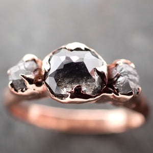 Fancy cut Salt and pepper Diamond Engagement 14k Rose Gold Multi stone Wedding Ring byAngeline 2978