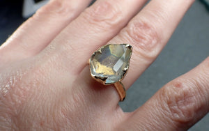 Partially Faceted Moonstone Yellow Gold Ring Gemstone Solitaire recycled 14k statement cocktail statement 2937