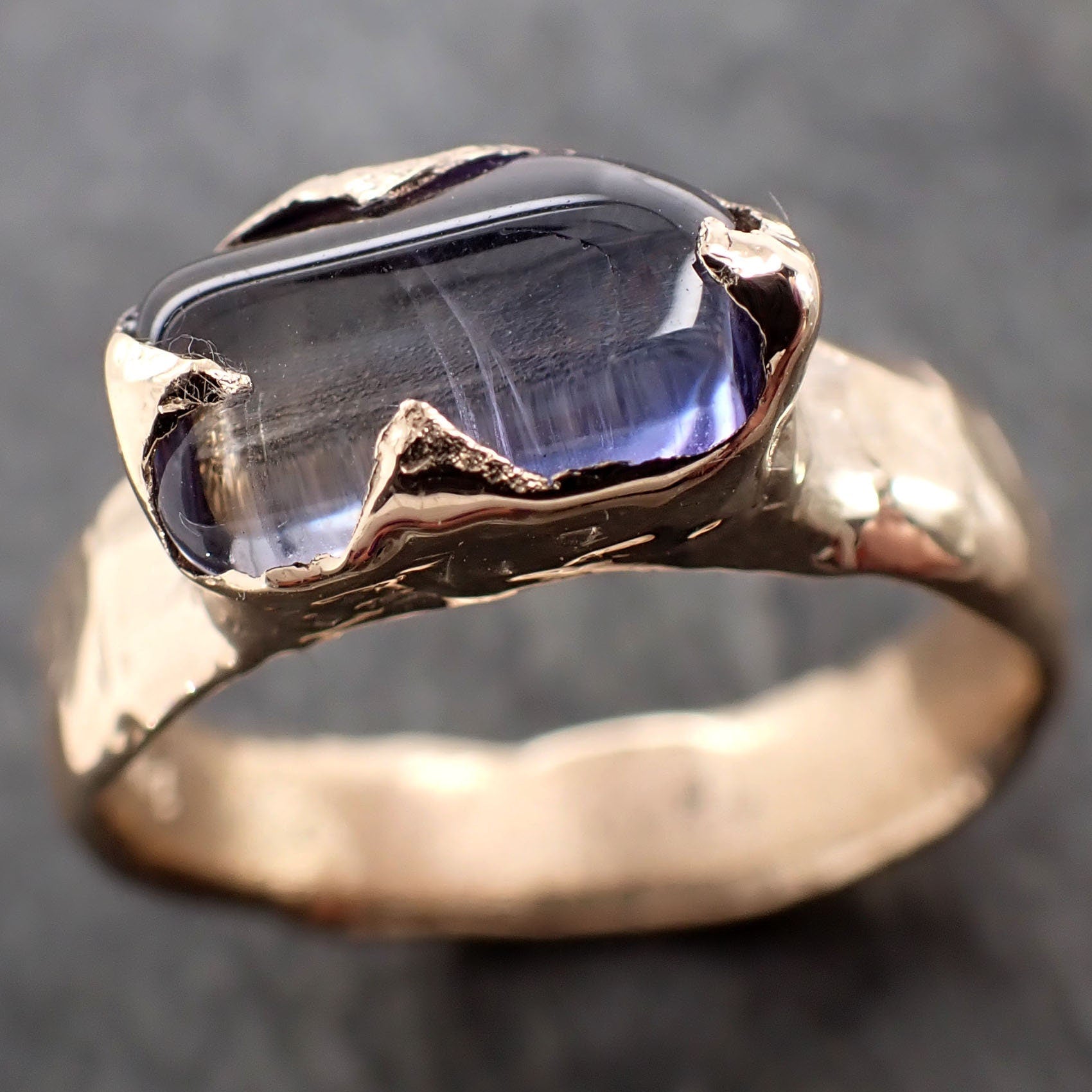 Tanzanite tumbled blue green 14k white gold Solitaire gemstone ring 2902