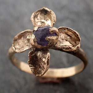 Real Flower and Purple Sapphire 18k Yellow gold wedding engagement ring Enchanted Garden Floral Ring byAngeline 2981