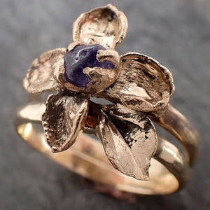 Real Flower and Purple Sapphire 18k Yellow gold wedding engagement ring Enchanted Garden Floral Ring byAngeline 2981