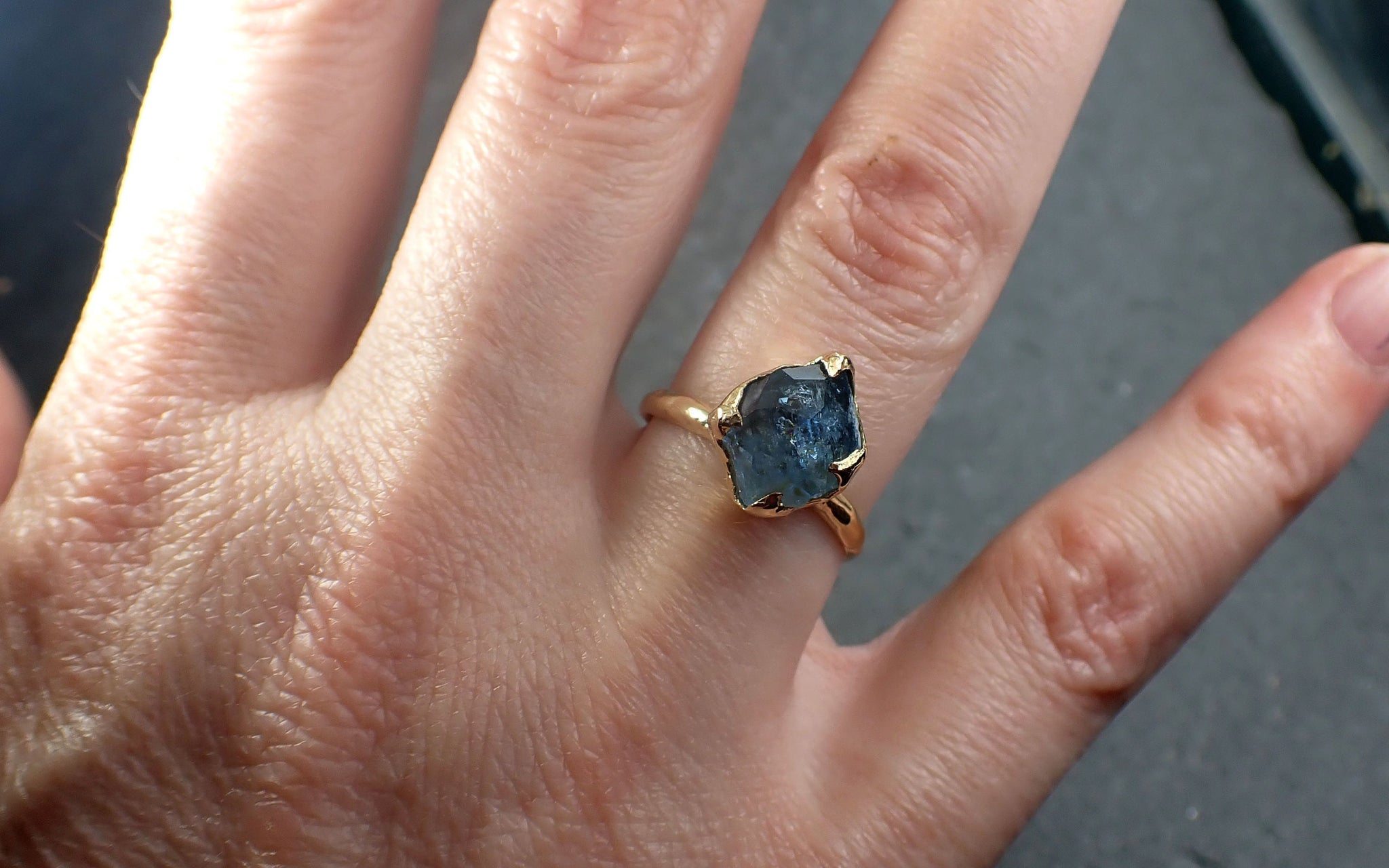 Partially faceted Aquamarine Solitaire Ring 18k gold Custom One Of a Kind Gemstone Ring Bespoke byAngeline 2982
