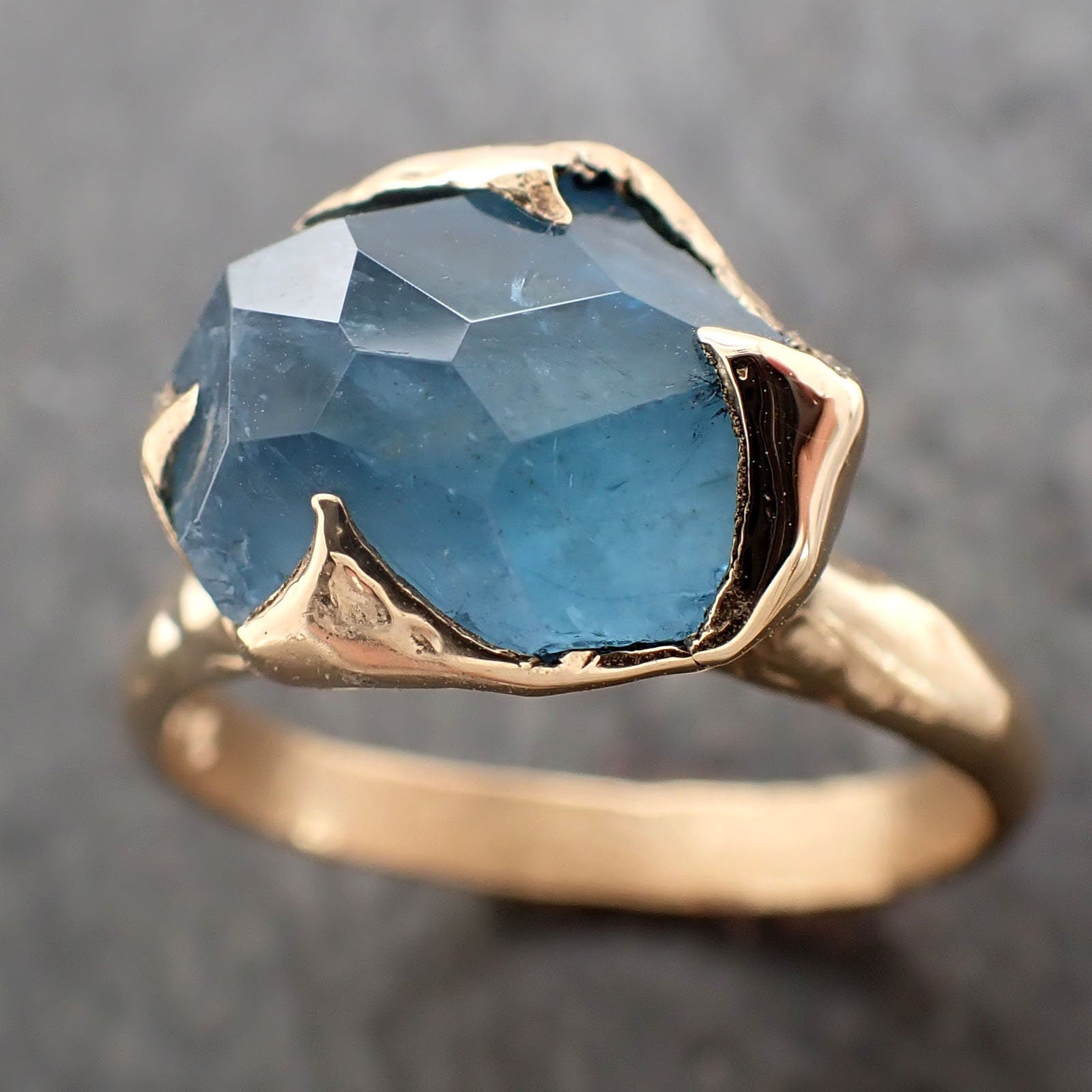 Partially faceted Aquamarine Solitaire Ring 18k gold Custom One Of a Kind Gemstone Ring Bespoke byAngeline 2983