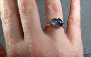 Partially faceted blue Montana Sapphire 18k Yellow Gold Solitaire Engagement Wedding Ring Gemstone Ring 2983