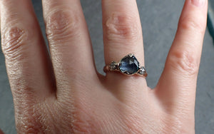Partially faceted blue Montana Sapphire and fancy Diamonds 18k White Gold Engagement Wedding Ring Gemstone Ring Multi stone Ring 2986