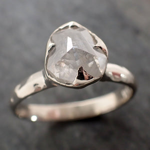 Faceted Fancy cut white Diamond Solitaire Engagement 18k White Gold Wedding Ring byAngeline 2987