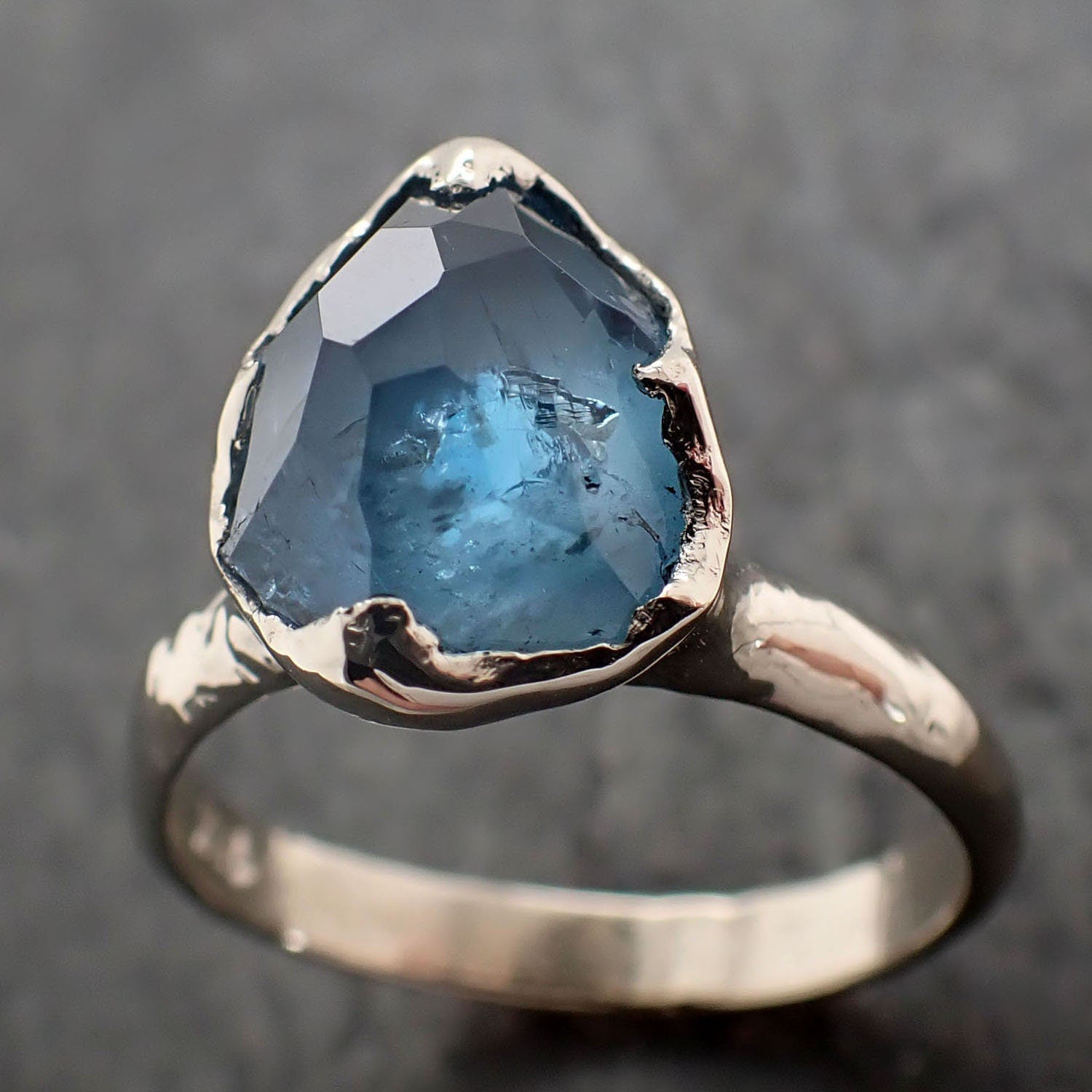 Partially faceted Aquamarine Solitaire Ring 18k gold Custom One Of a Kind Gemstone Ring Bespoke byAngeline 2988