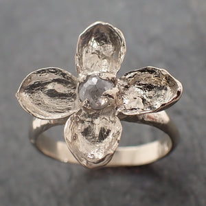 Real Flower and fancy cut diamond 18k White gold wedding engagement ring Enchanted Garden Floral Ring byAngeline 2992