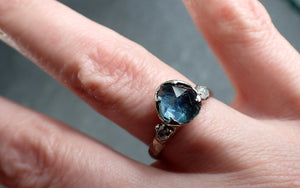 Fancy cut Montana Sapphire Diamond 14k White Gold Engagement Ring Wedding Ring blue Gemstone Ring Multi stone Ring 2950