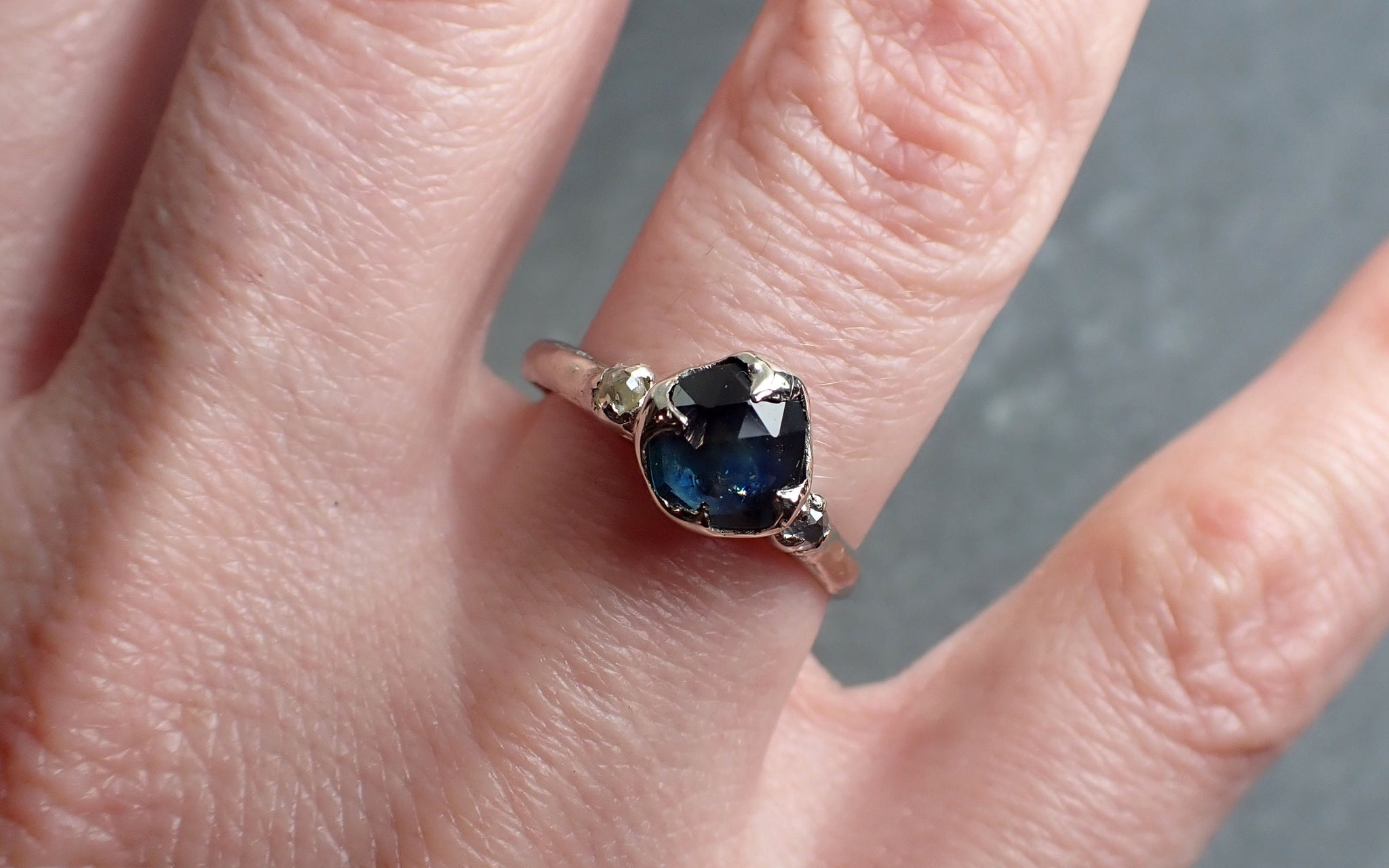 Fancy cut Montana Sapphire Diamond 14k White Gold Engagement Ring Wedding Ring blue Gemstone Ring Multi stone Ring 2951