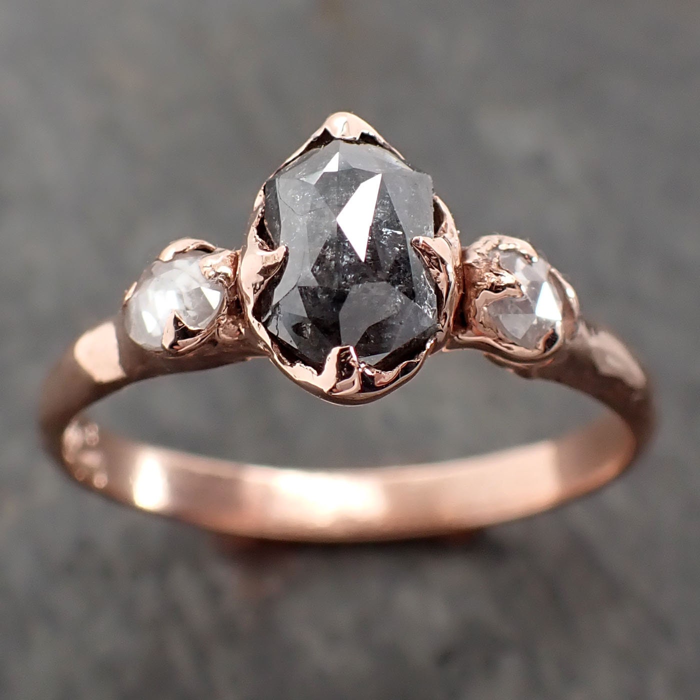 Fancy cut Salt and pepper Diamond Engagement 14k Rose Gold Multi stone Wedding Ring byAngeline 3006