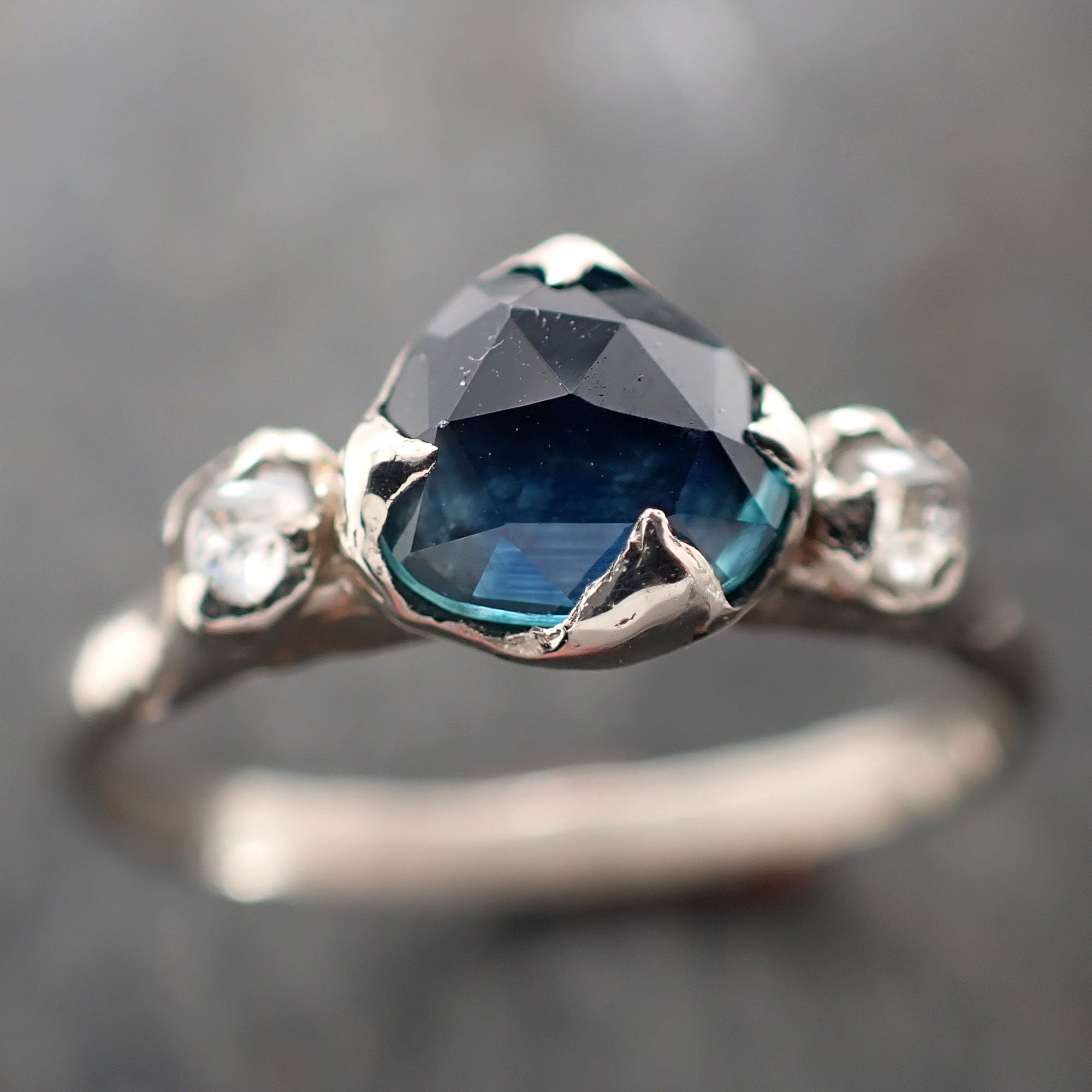 Fancy cut Montana Sapphire Diamond 14k White Gold Engagement Ring Wedding Ring blue Gemstone Ring Multi stone Ring 2955