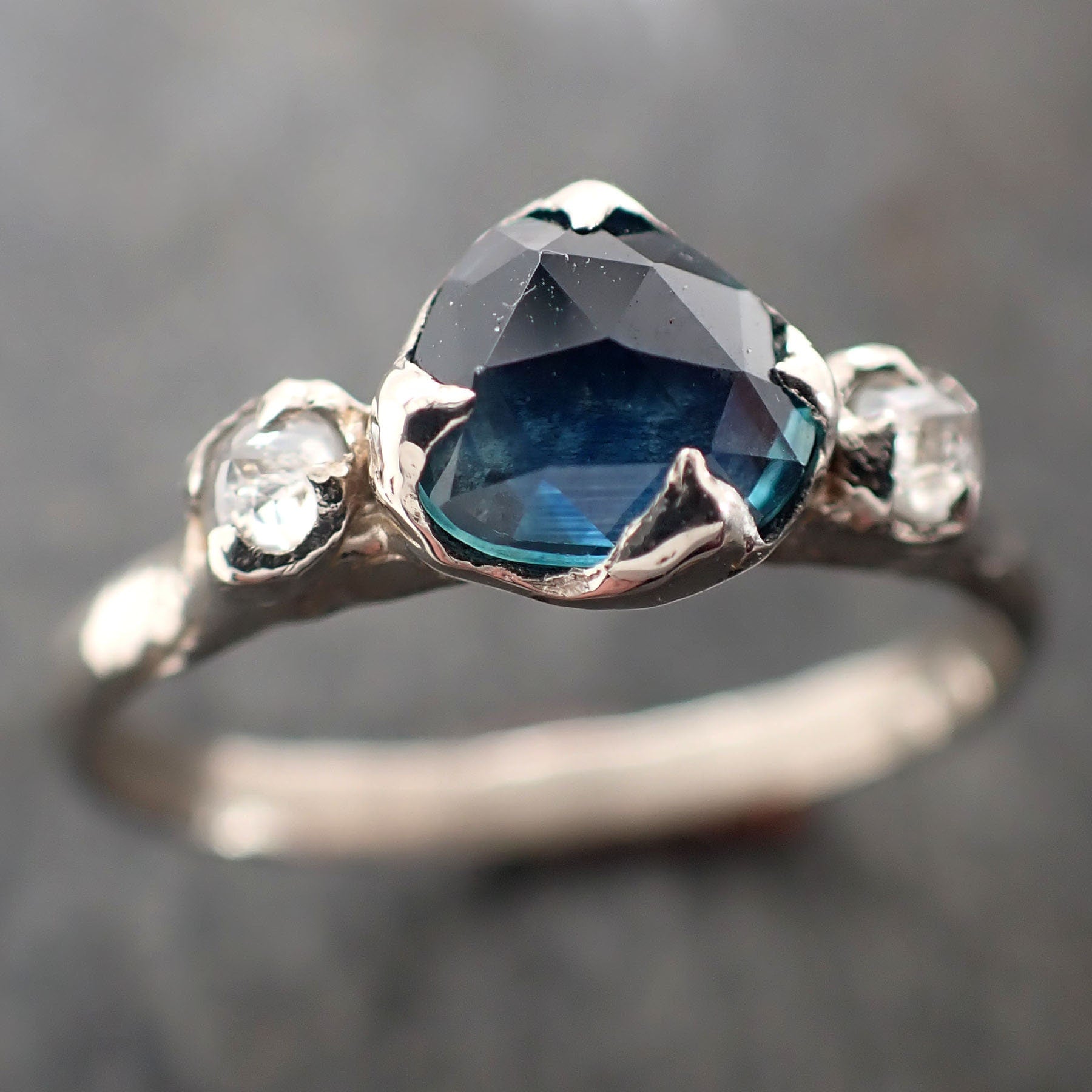 Fancy cut Montana Sapphire Diamond 14k White Gold Engagement Ring Wedding Ring blue Gemstone Ring Multi stone Ring 2955