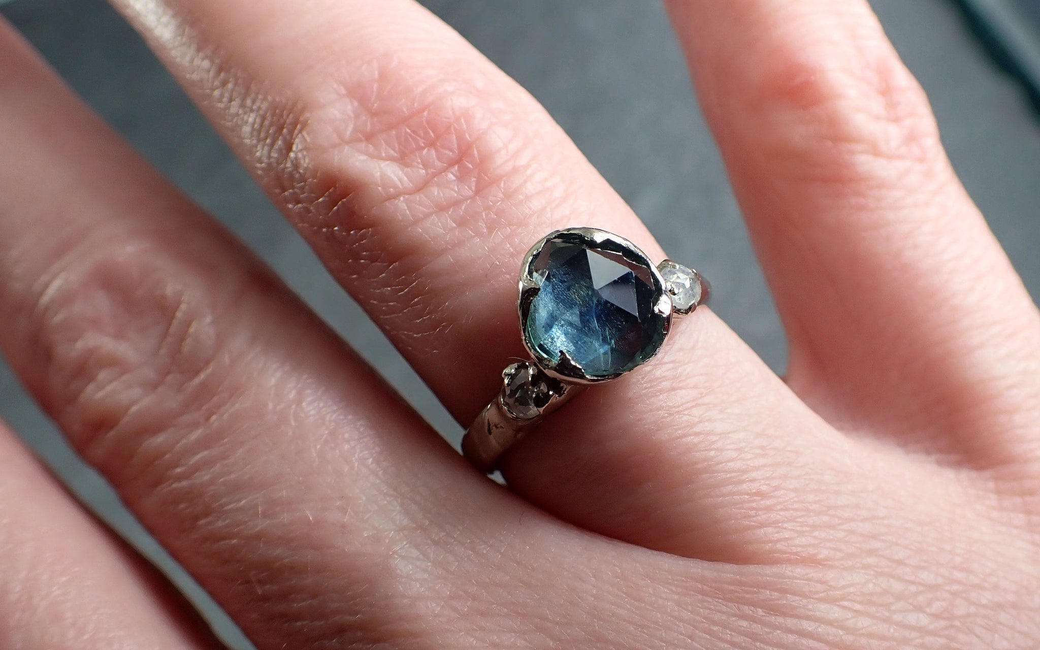 Fancy cut Montana Sapphire Diamond 14k White Gold Engagement Ring Wedding Ring blue Gemstone Ring Multi stone Ring 2956