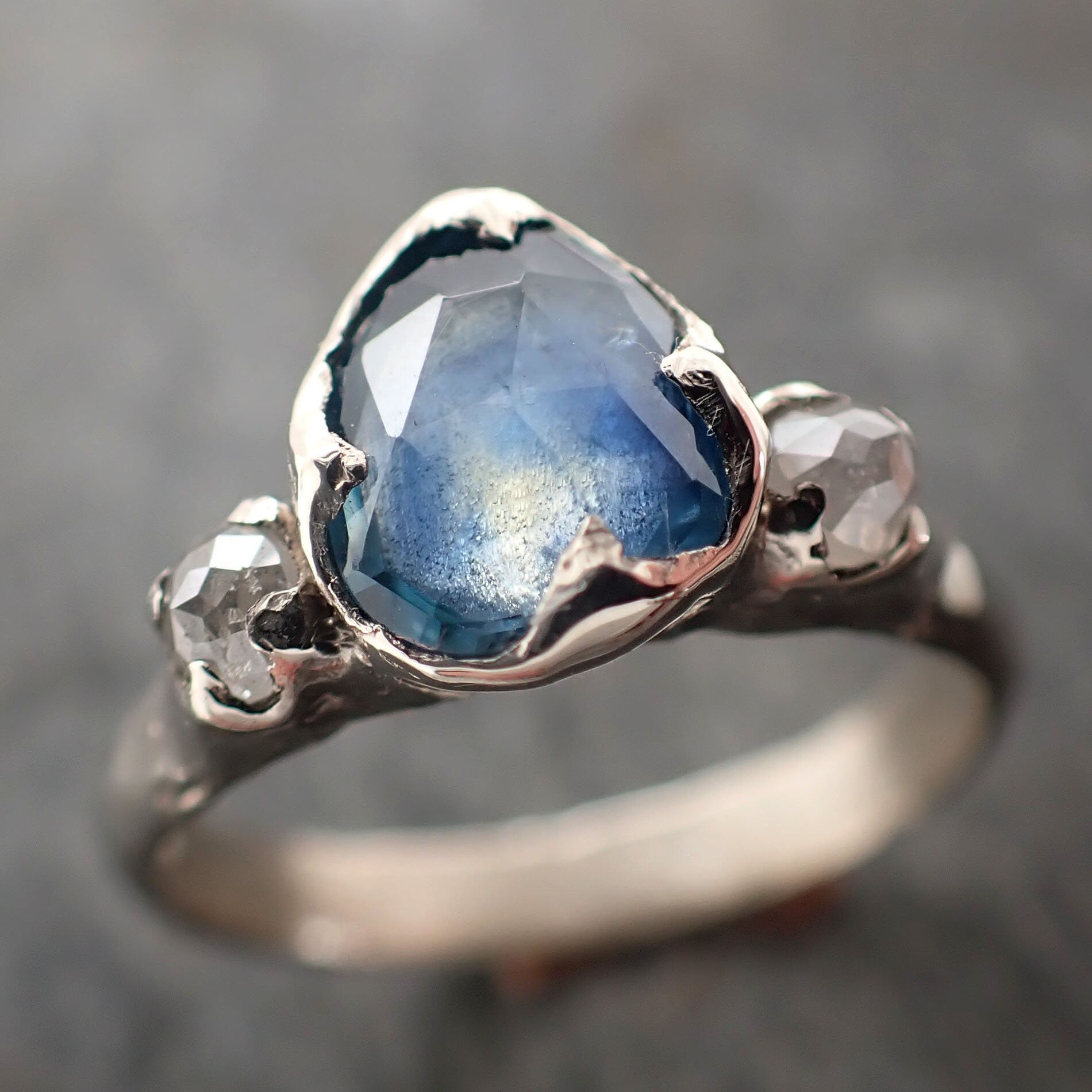 Fancy cut Montana Sapphire Diamond 14k White Gold Engagement Ring Wedding Ring blue Gemstone Ring Multi stone Ring 2957