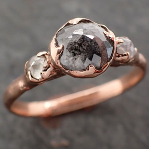 Fancy cut Salt and pepper Diamond Engagement 14k Rose Gold Multi stone Wedding Ring byAngeline 3009