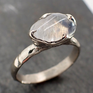 tumbled Moonstone White Gold Ring Gemstone Solitaire recycled 14k statement cocktail statement 2965