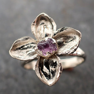 Real Flower and pink Sapphire 14k White gold wedding engagement ring Enchanted Garden Floral Ring byAngeline 2973