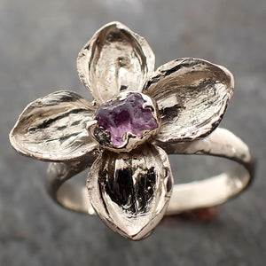 Real Flower and pink Sapphire 14k White gold wedding engagement ring Enchanted Garden Floral Ring byAngeline 2973