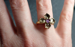 Real Flower and pink Sapphire 18k Yellow gold wedding engagement ring Enchanted Garden Floral Ring byAngeline 2975