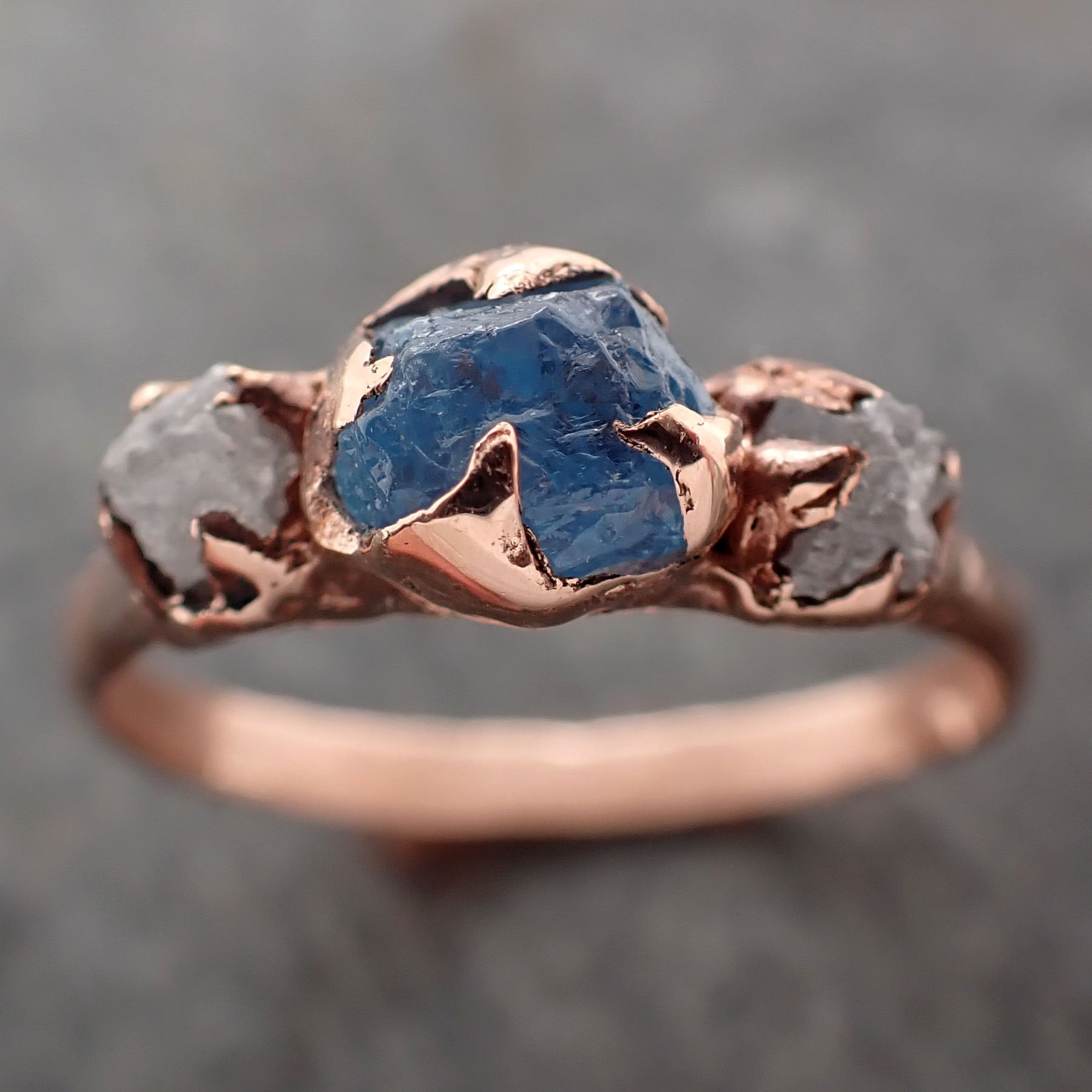 Aquamarine Diamond Raw Uncut rose 14k Gold Engagement Ring Multi stone Wedding Ring Custom One Of a Kind Gemstone Bespoke byAngeline 3010