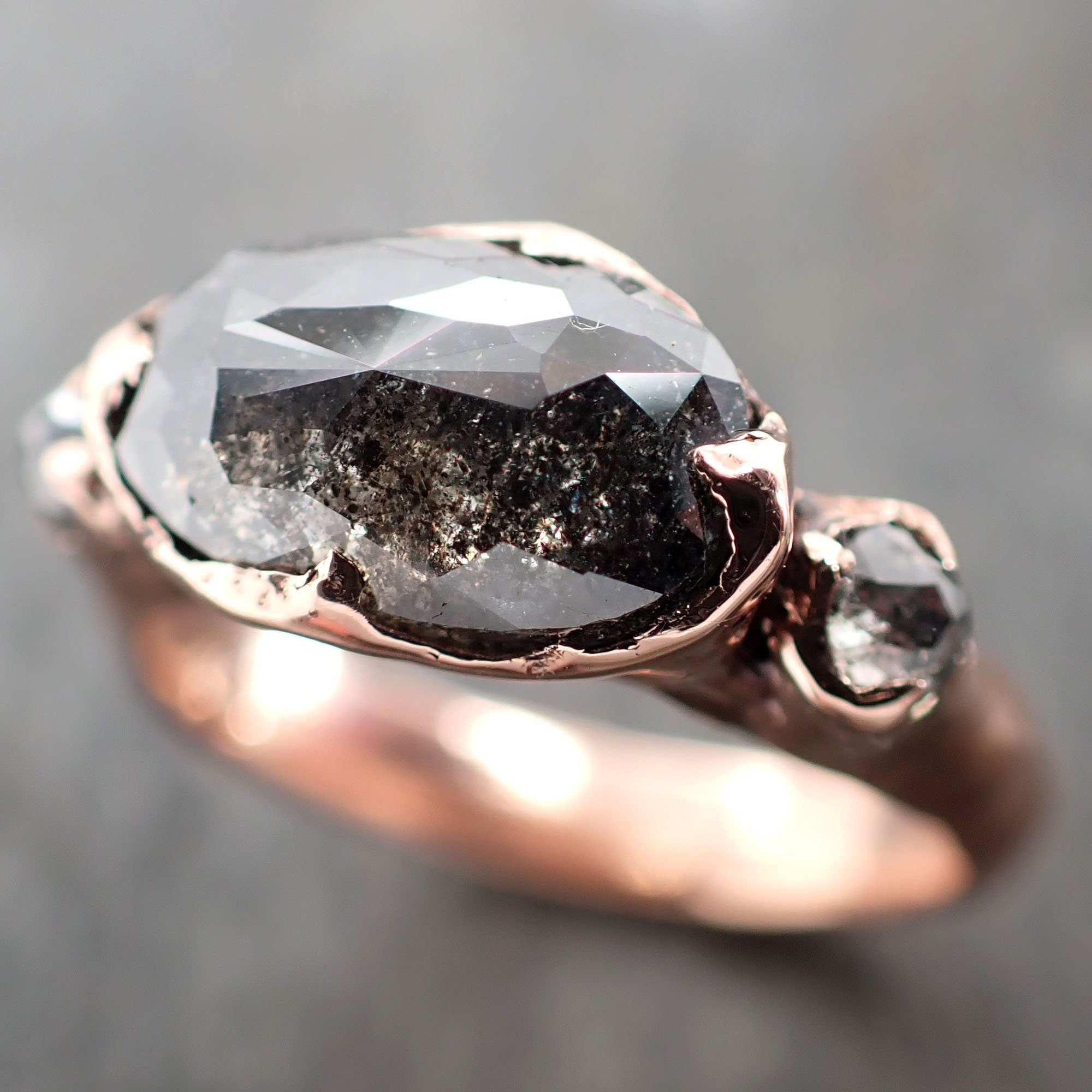 Fancy cut white Diamond Engagement 14k Rose Gold Multi stone Wedding Ring byAngeline 2975