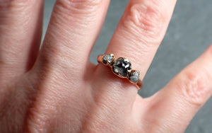Fancy cut Salt and pepper Diamond Engagement 14k Rose Gold Multi stone Wedding Ring byAngeline 2978