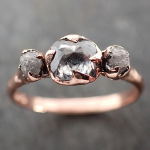 Fancy cut Salt and pepper Diamond Engagement 14k Rose Gold Multi stone Wedding Ring byAngeline 2979